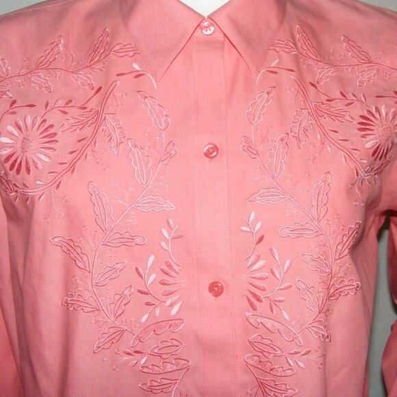 ORVIS Blouse, 16, Pink, Embroidered Front, Long sleeves, Button front - Picture 2 of 14